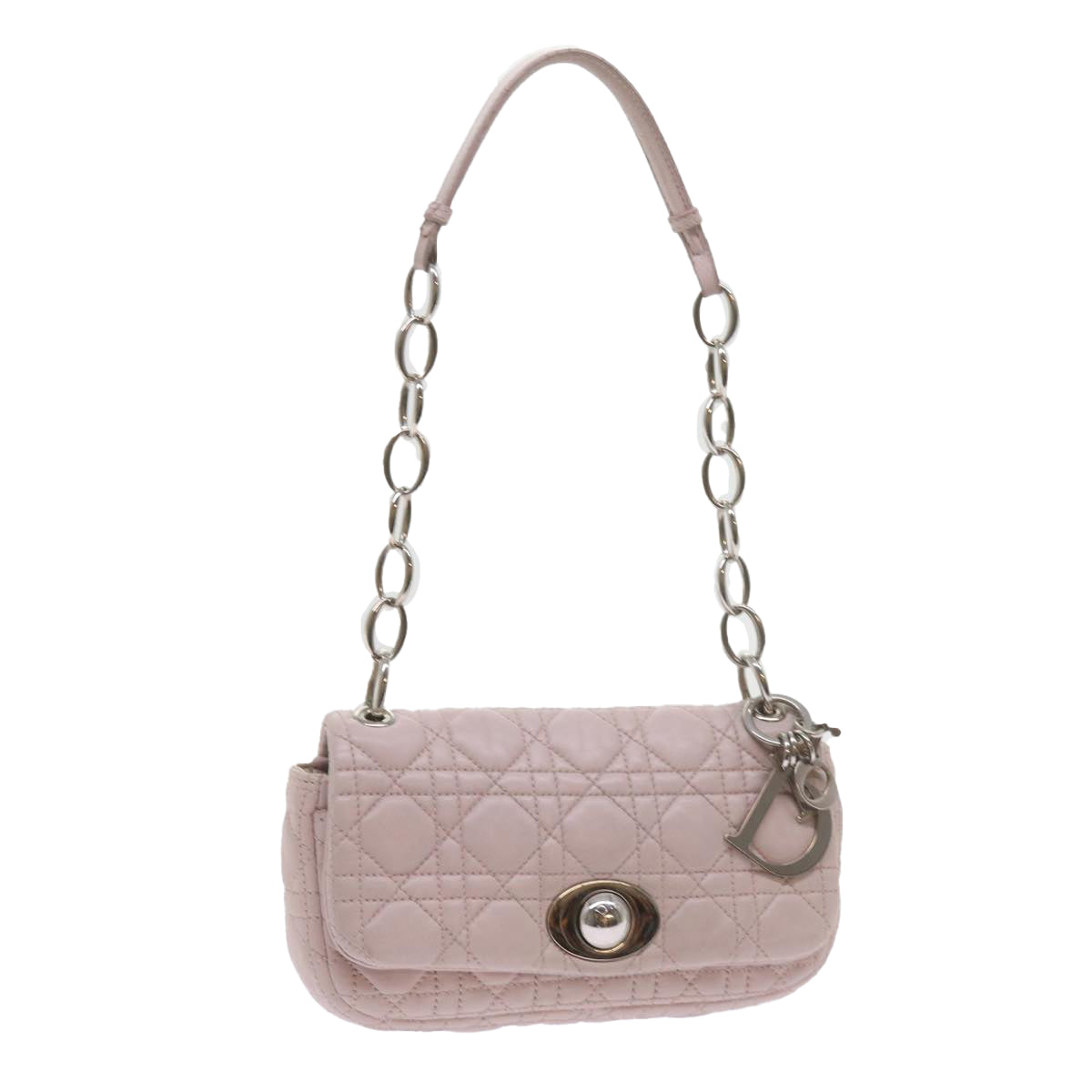 Christian Dior Lady Dior Canage Chain Shoulder Bag Lamb Skin Pink Auth yk9631