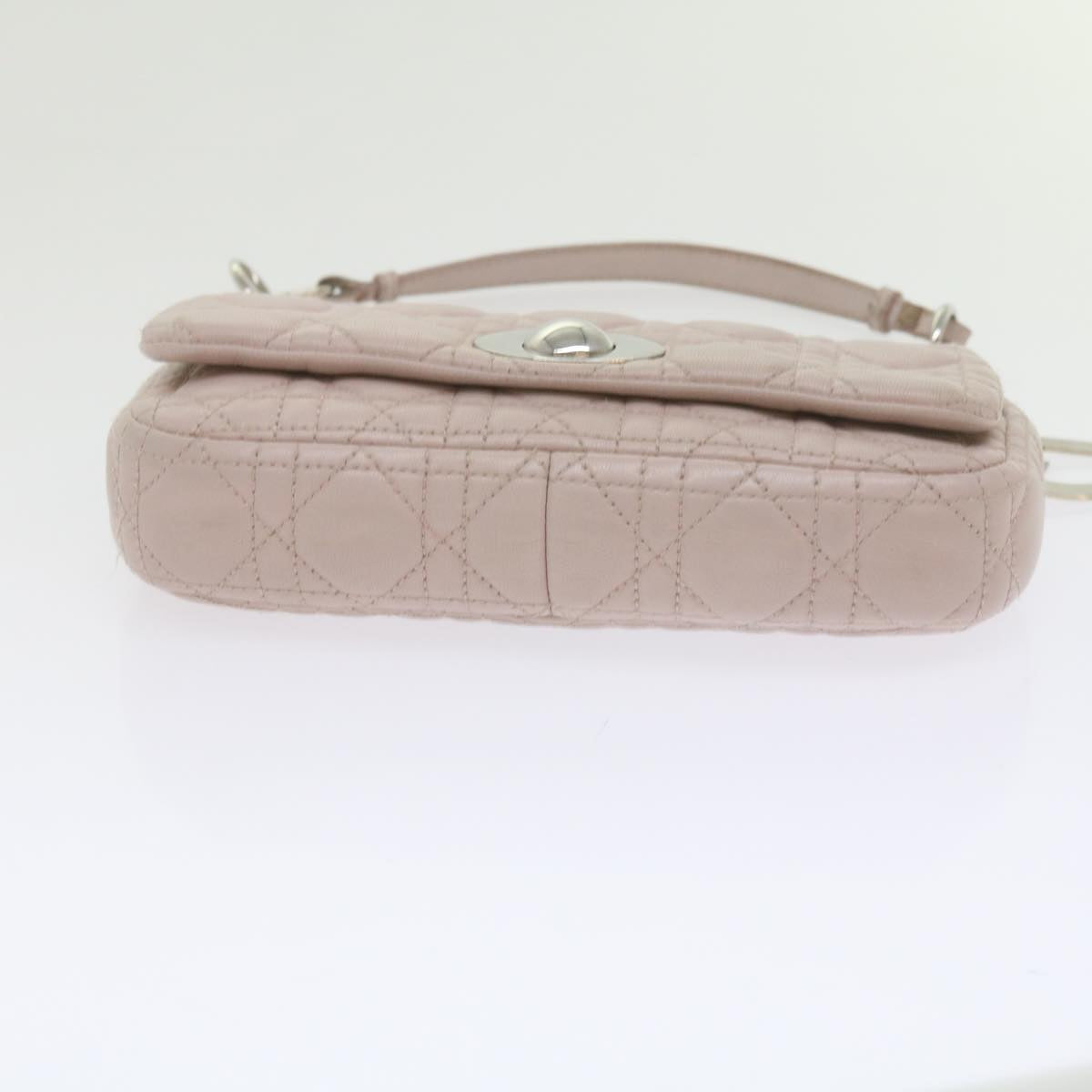 Christian Dior Lady Dior Canage Chain Shoulder Bag Lamb Skin Pink Auth yk9631