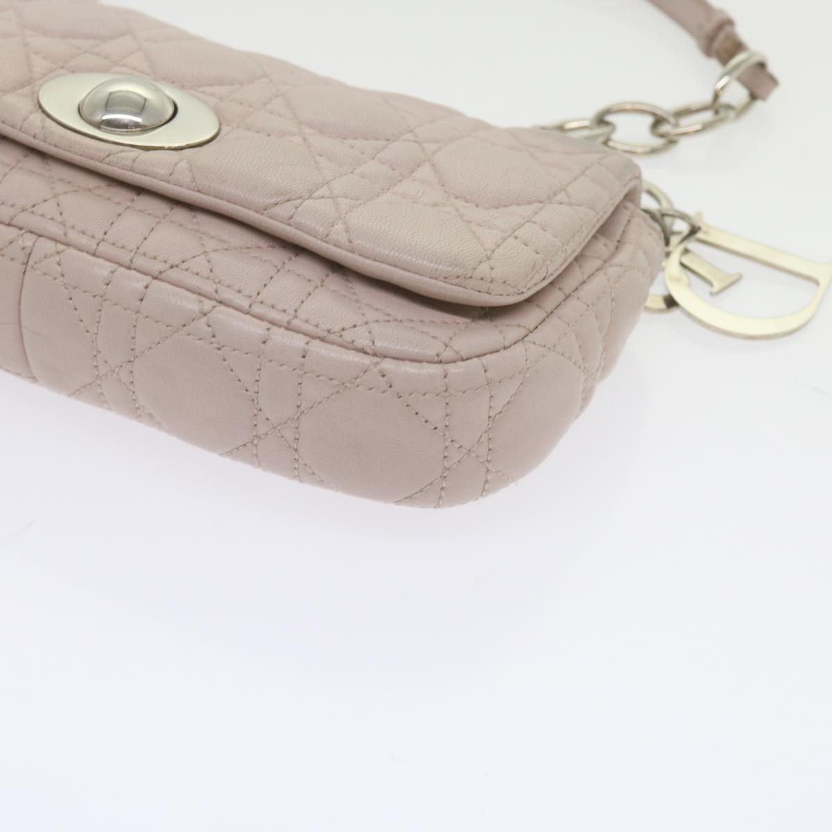 Christian Dior Lady Dior Canage Chain Shoulder Bag Lamb Skin Pink Auth yk9631