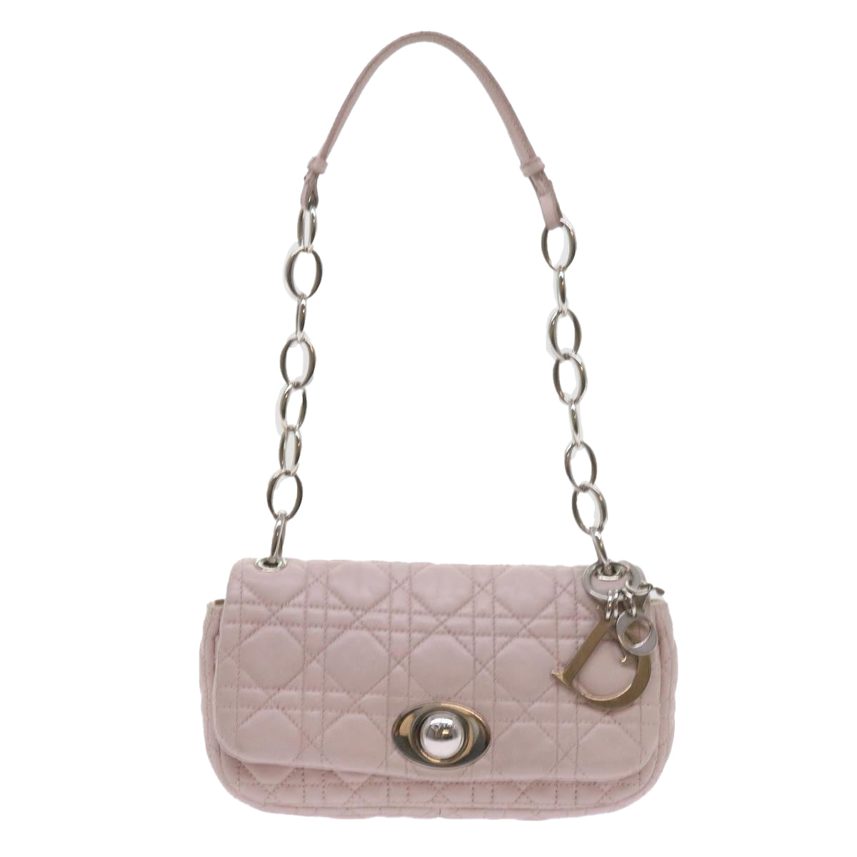 Christian Dior Lady Dior Canage Chain Shoulder Bag Lamb Skin Pink Auth yk9631