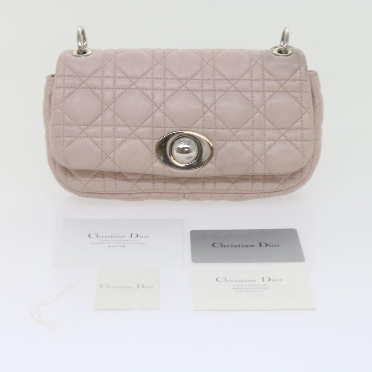 Christian Dior Lady Dior Canage Chain Shoulder Bag Lamb Skin Pink Auth yk9631