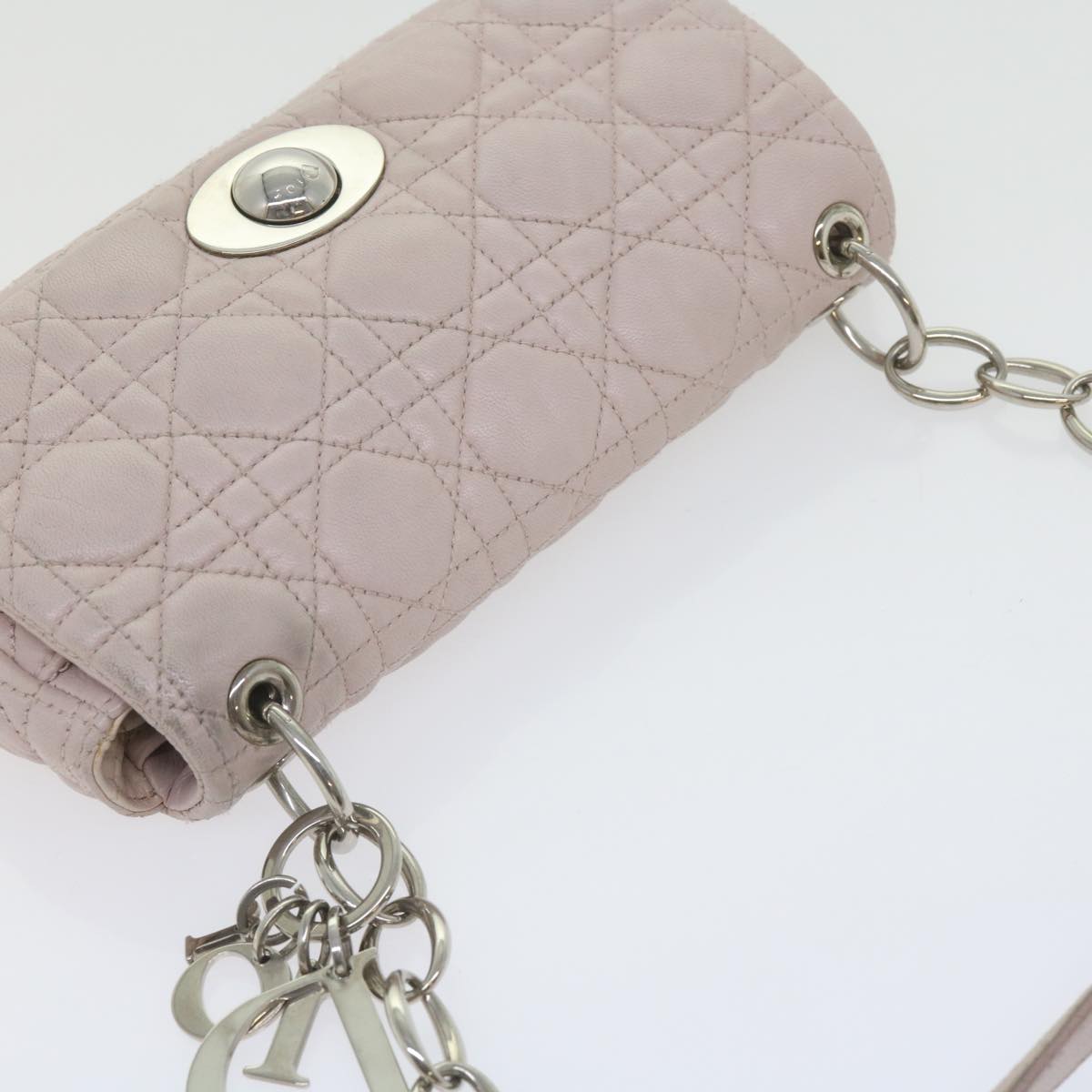 Christian Dior Lady Dior Canage Chain Shoulder Bag Lamb Skin Pink Auth yk9631