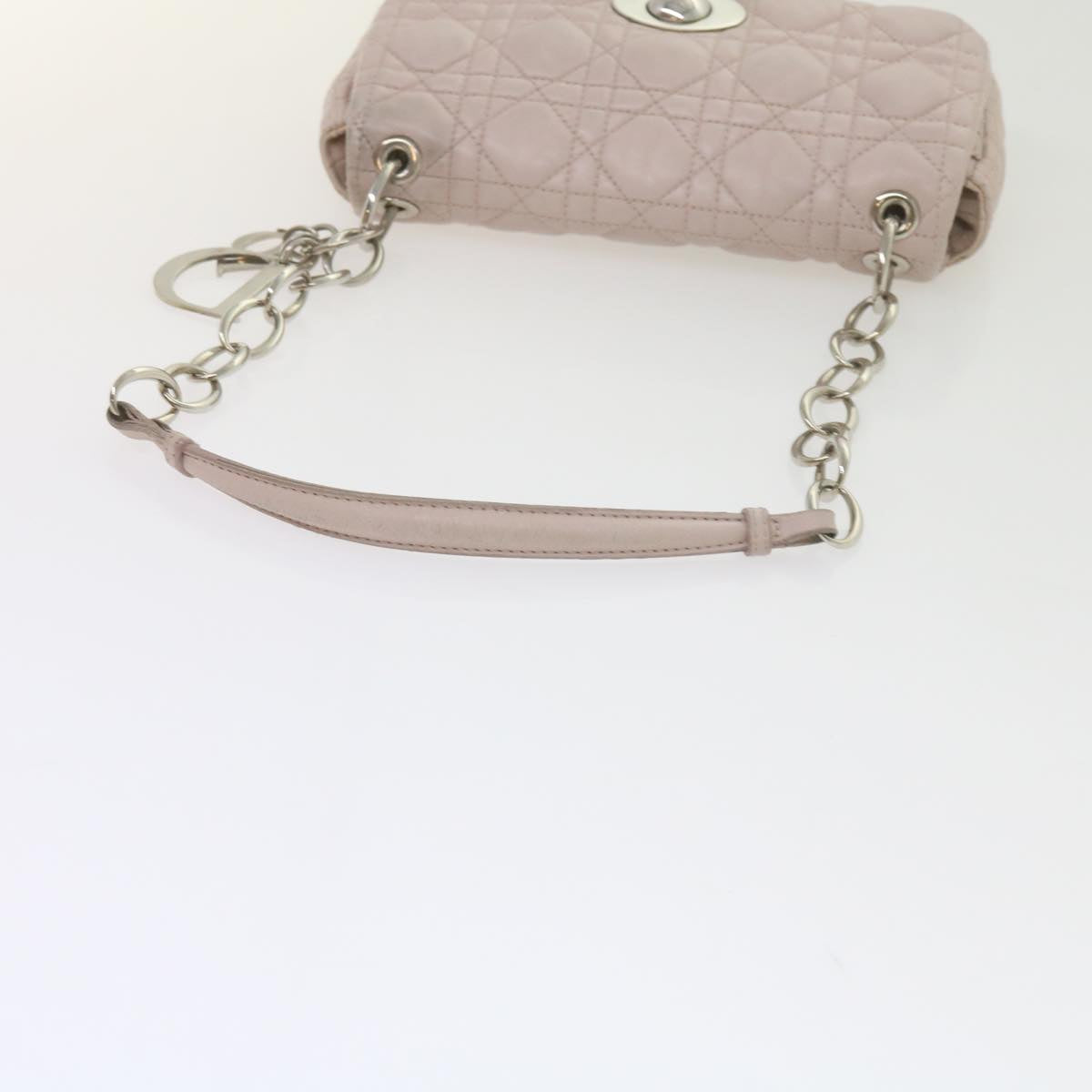 Christian Dior Lady Dior Canage Chain Shoulder Bag Lamb Skin Pink Auth yk9631