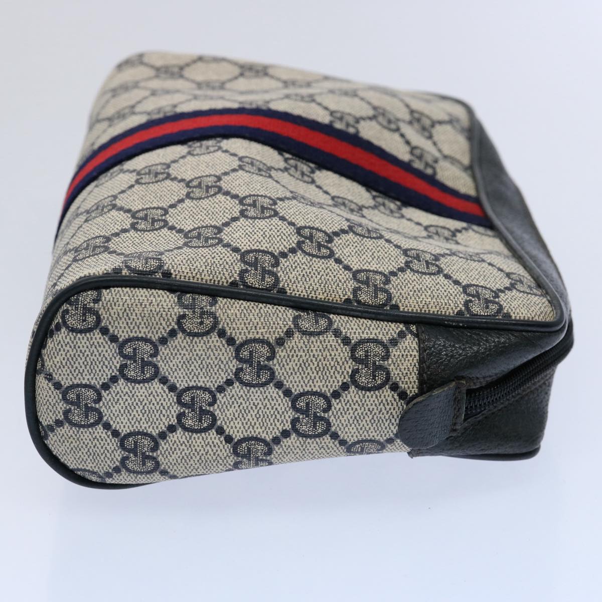 GUCCI GG Supreme Sherry Line Clutch Bag Red Navy 89 01 012 Auth yk9645