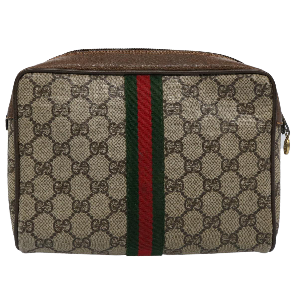 GUCCI GG Supreme Web Sherry Line Clutch Bag PVC Leather Beige Red Auth yk9652 - 0