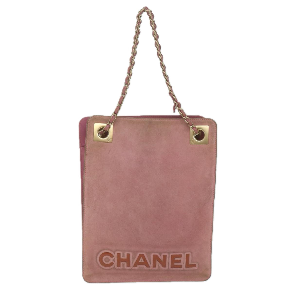 CHANEL Chain Camelia Shoulder Bag Suede Pink CC Auth yk9669