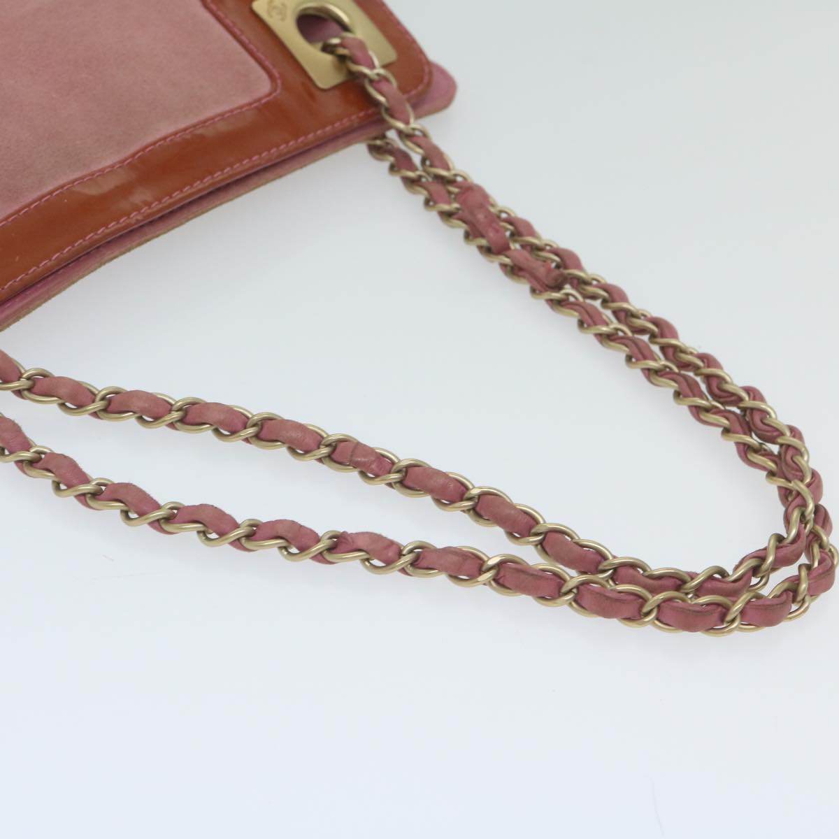 CHANEL Chain Camelia Shoulder Bag Suede Pink CC Auth yk9669