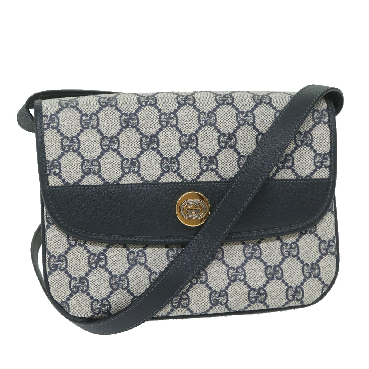 GUCCI GG Supreme Shoulder Bag PVC Leather Navy Auth yk9675