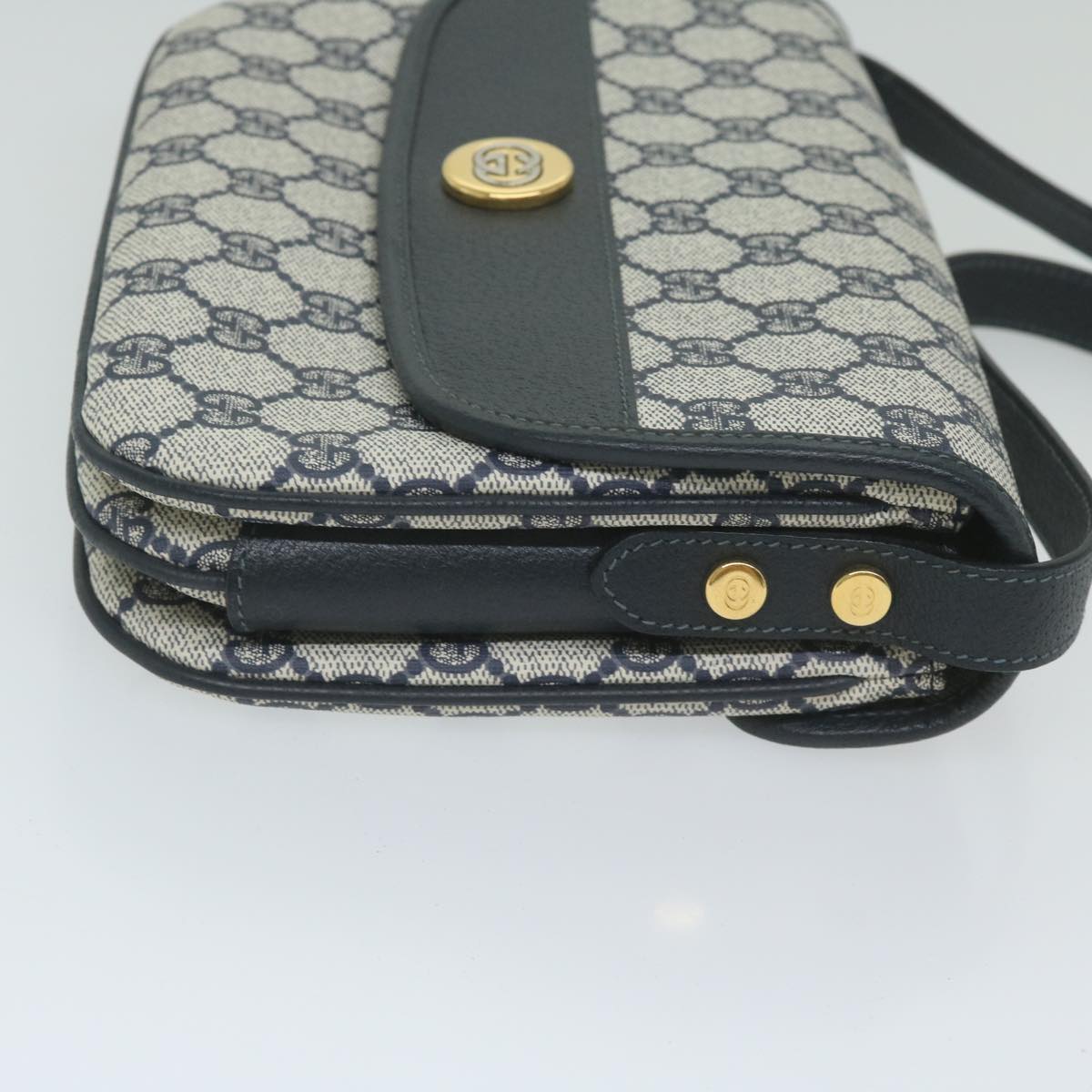 GUCCI GG Supreme Shoulder Bag PVC Leather Navy Auth yk9675