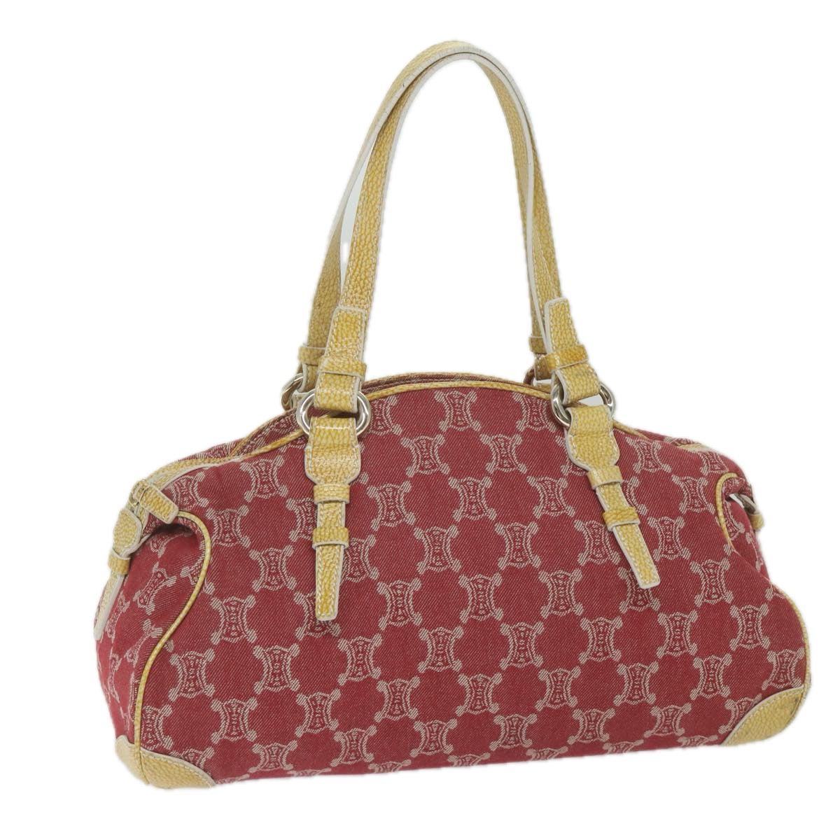 CELINE Paris Macadam Canvas Shoulder Bag Red Auth yk9681