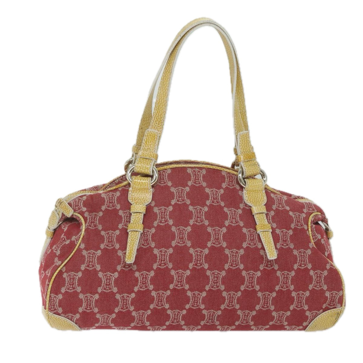 CELINE Paris Macadam Canvas Shoulder Bag Red Auth yk9681