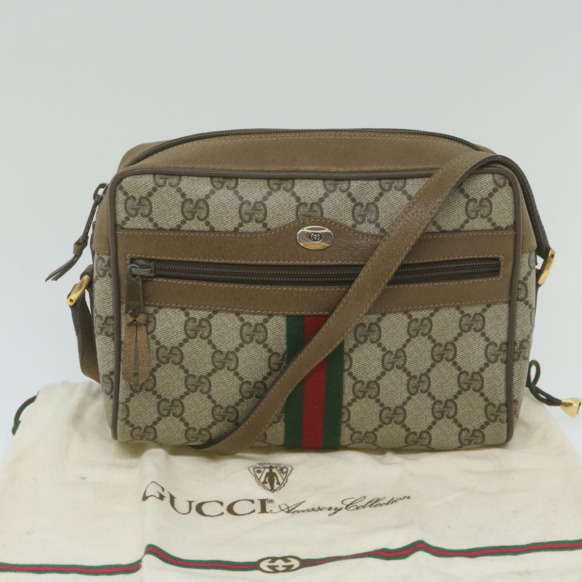 GUCCI GG Supreme Web Sherry Line Shoulder Bag Beige Red 56 02 004 Auth yk9683