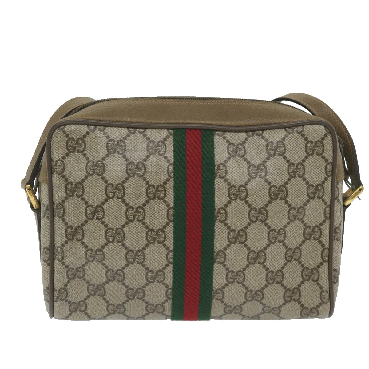 GUCCI GG Supreme Web Sherry Line Shoulder Bag Beige Red 56 02 004 Auth yk9683