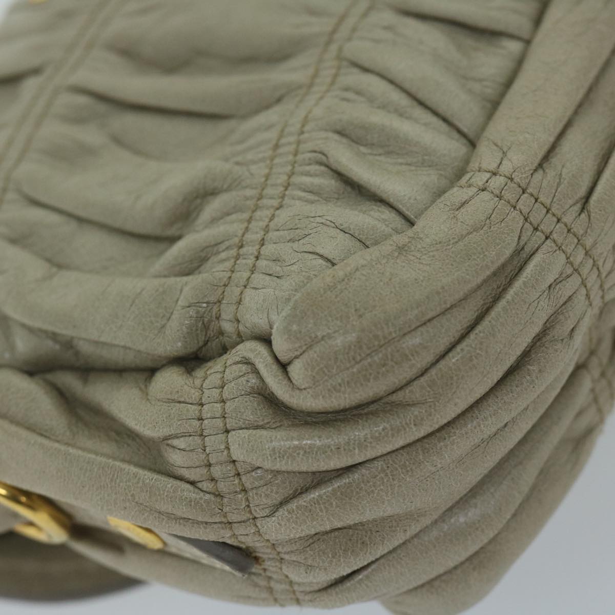 PRADA Chain Shoulder Bag Leather Beige Auth yk9692