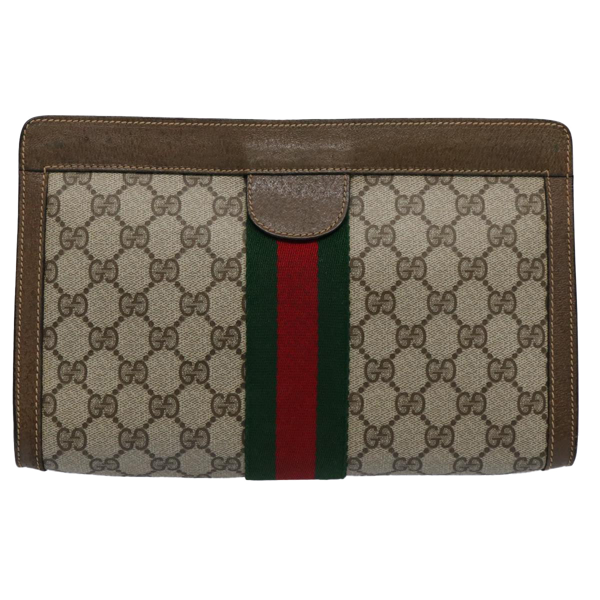 GUCCI GG Supreme Web Sherry Line Clutch Bag Beige Green 89 01 002 Auth yk9700