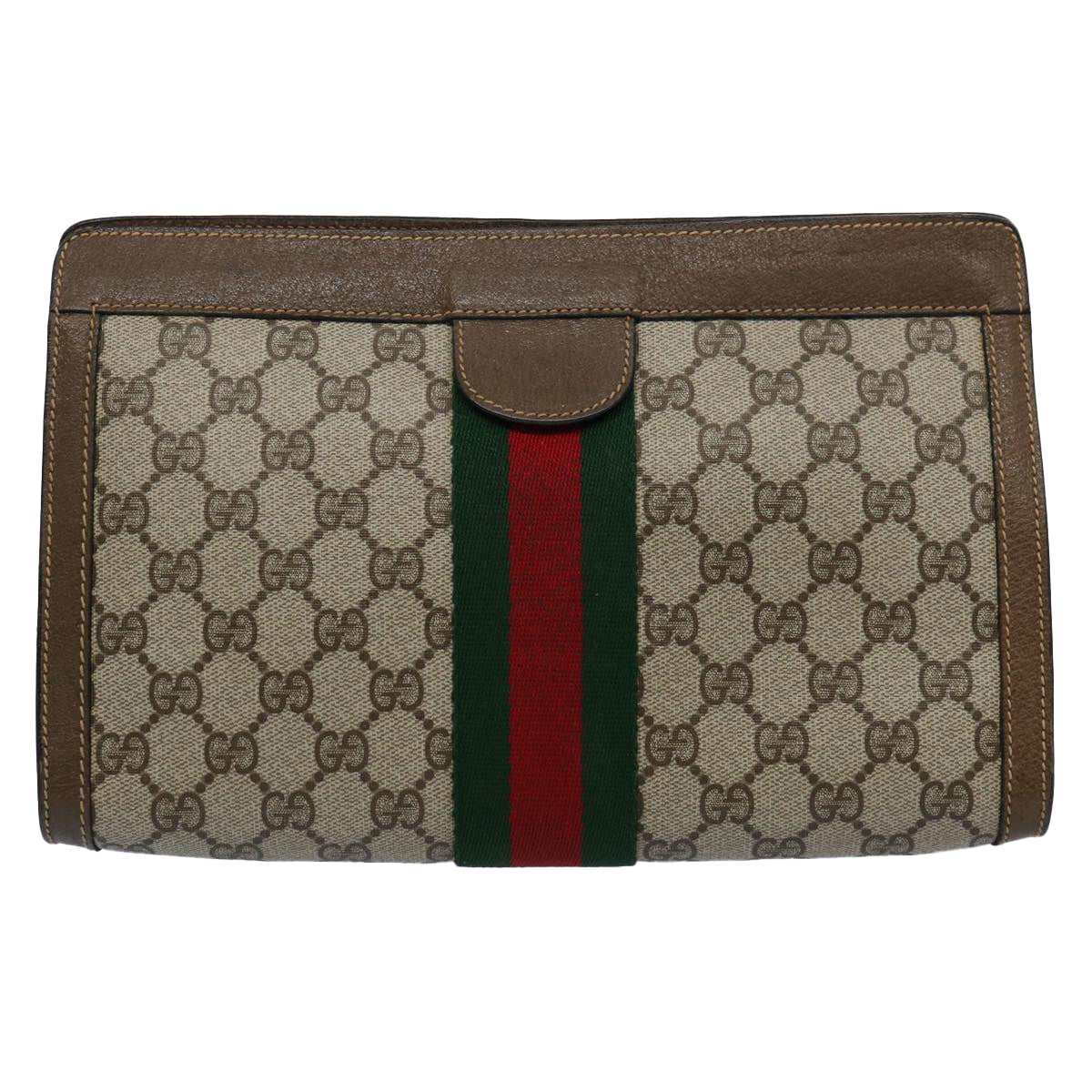 GUCCI GG Supreme Web Sherry Line Clutch Bag Beige Green 89 01 002 Auth yk9700 - 0