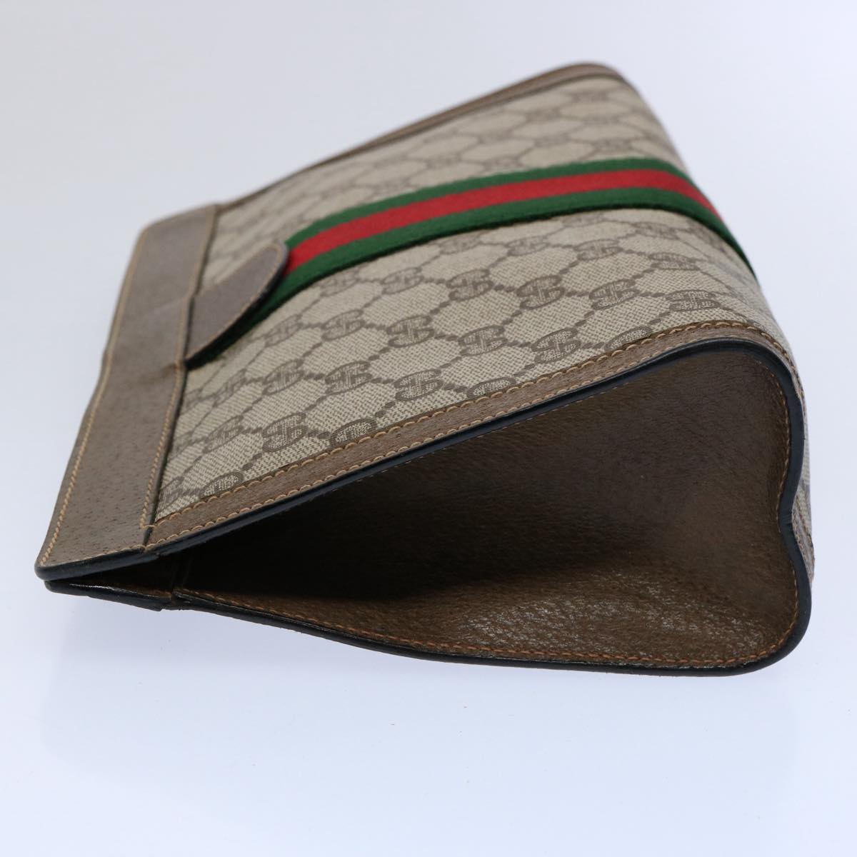 GUCCI GG Supreme Web Sherry Line Clutch Bag Beige Green 89 01 002 Auth yk9700