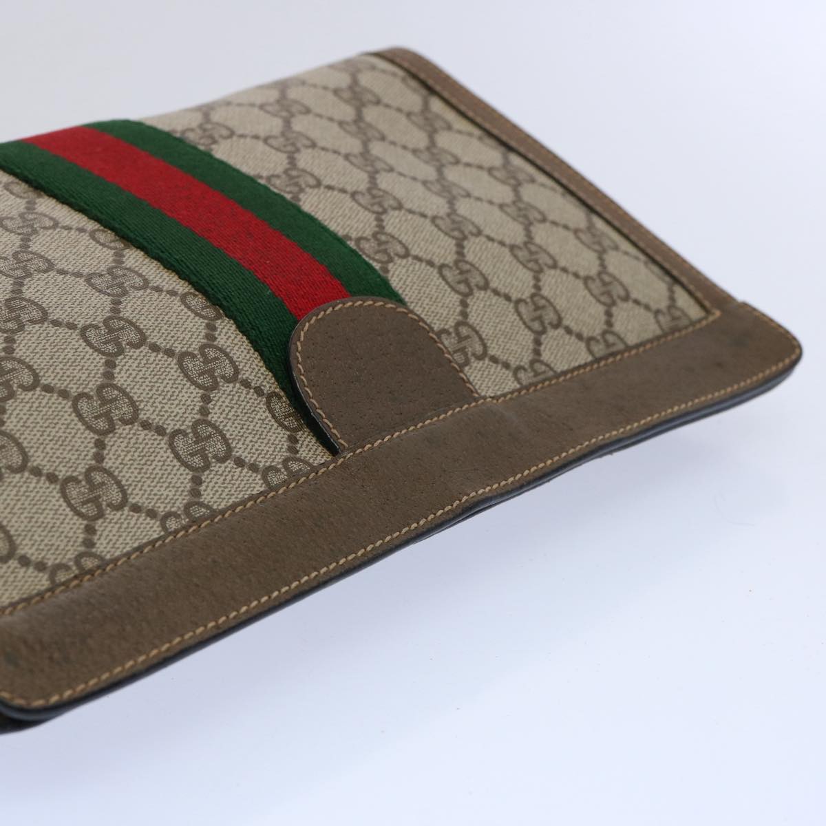 GUCCI GG Supreme Web Sherry Line Clutch Bag Beige Green 89 01 002 Auth yk9700