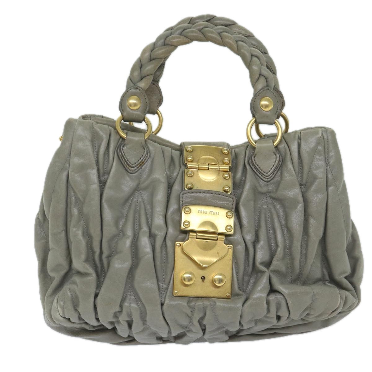 Miu Miu Materasse Hand Bag Leather Gray Auth yk9718