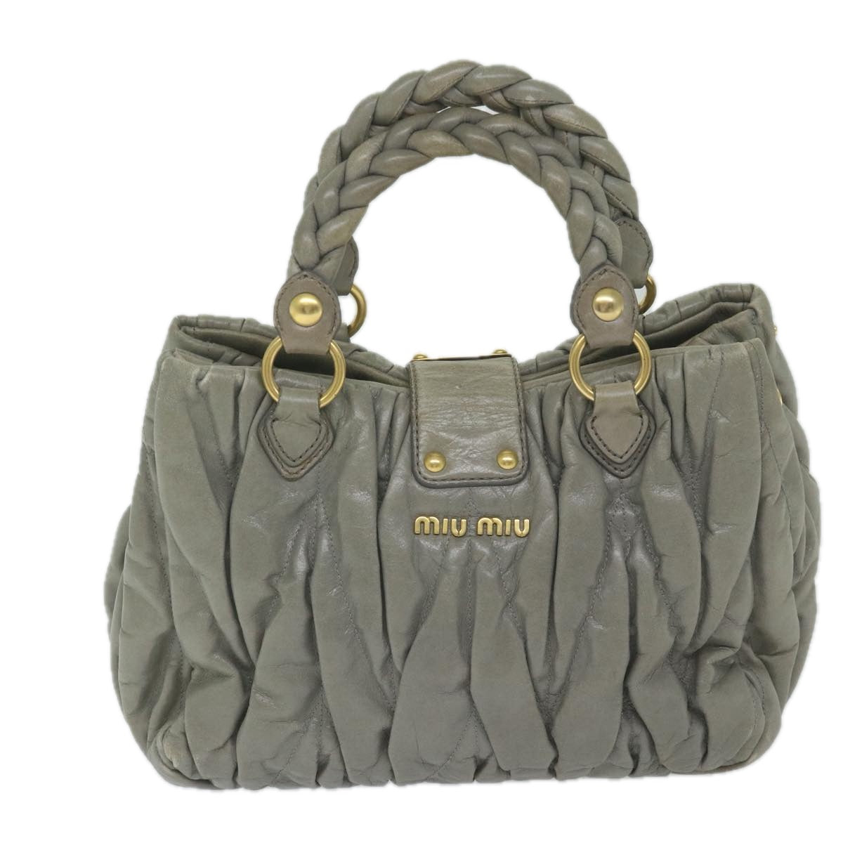 Miu Miu Materasse Hand Bag Leather Gray Auth yk9718