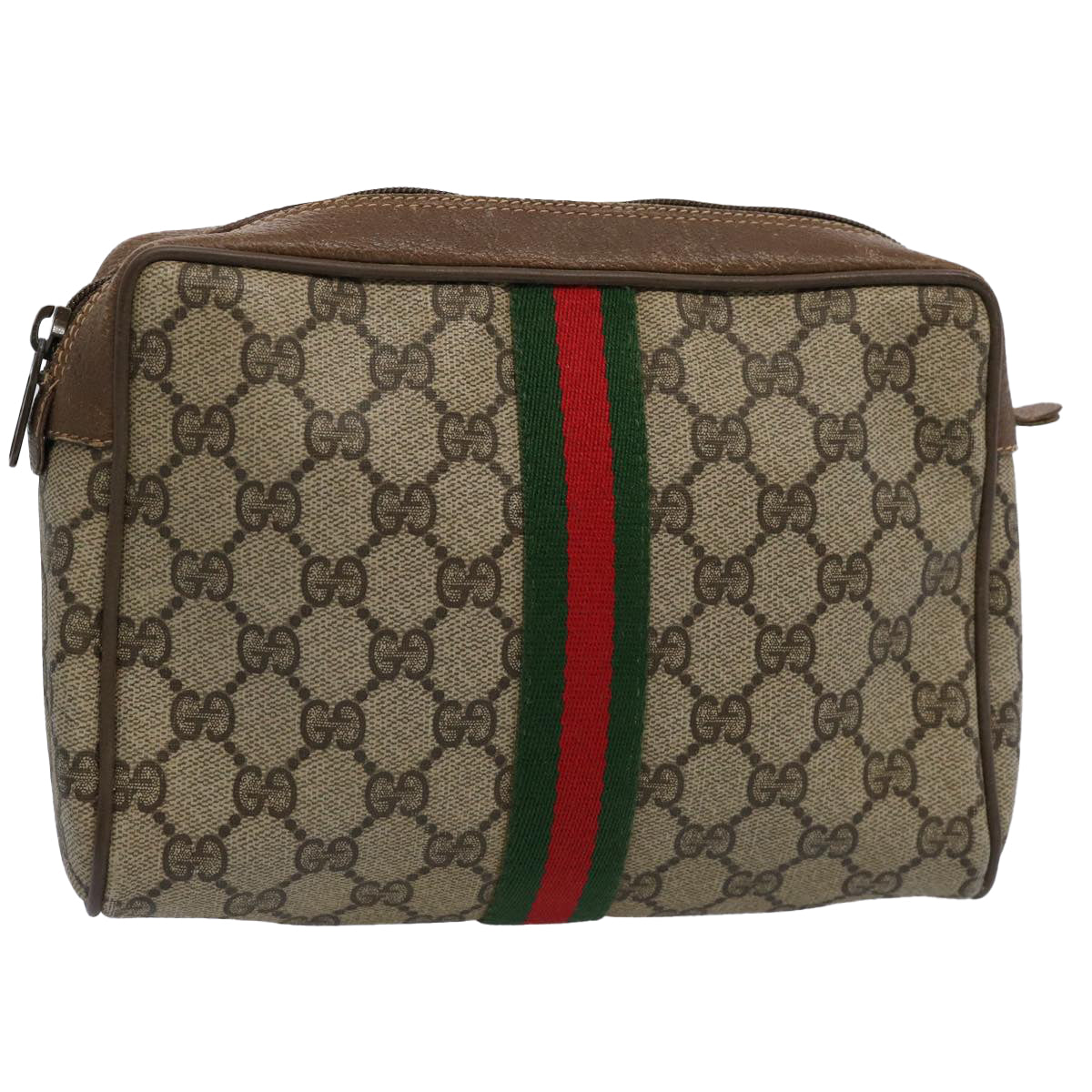 GUCCI GG Supreme Web Sherry Line Clutch Bag Beige Red 89 01 012 Auth yk9732