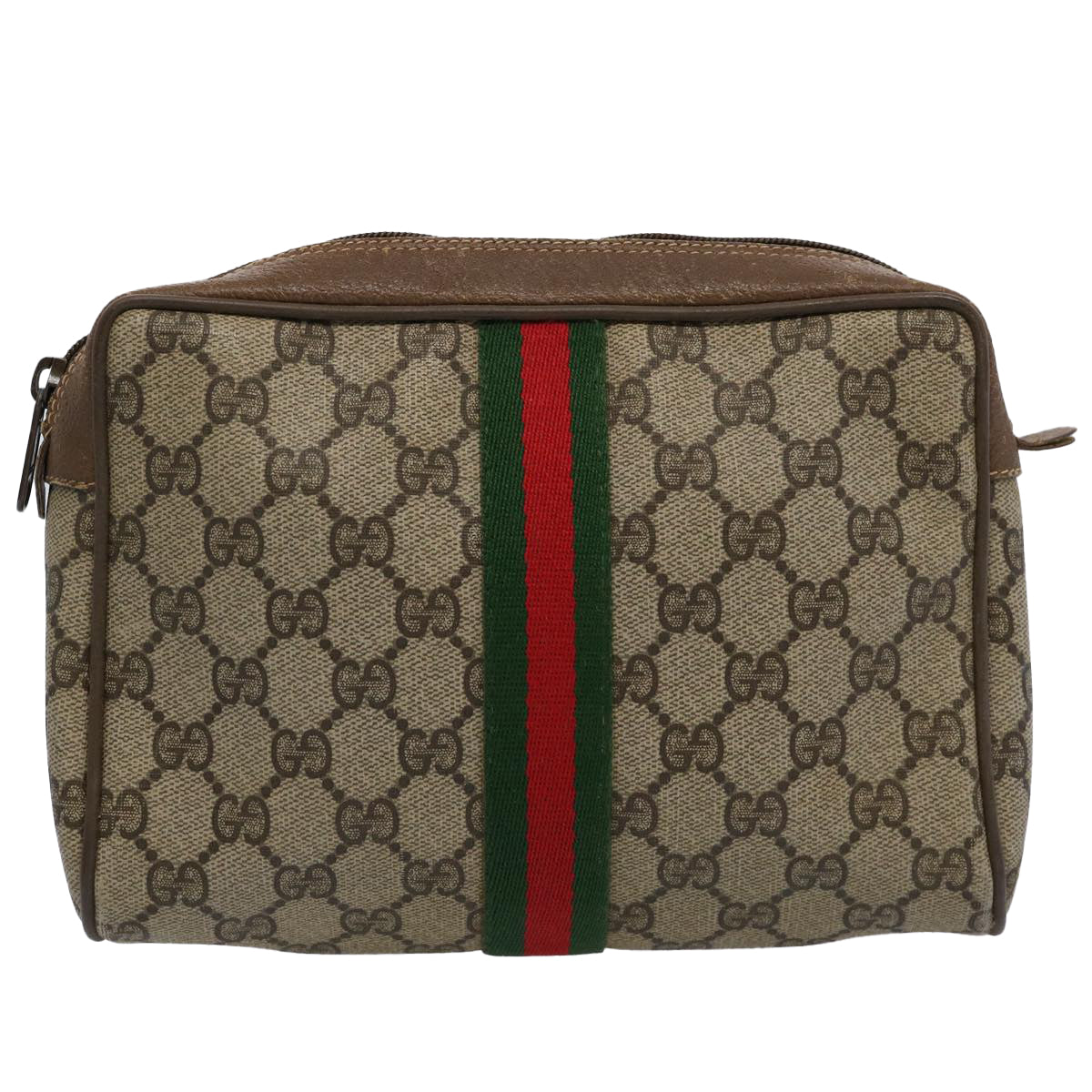 GUCCI GG Supreme Web Sherry Line Clutch Bag Beige Red 89 01 012 Auth yk9732