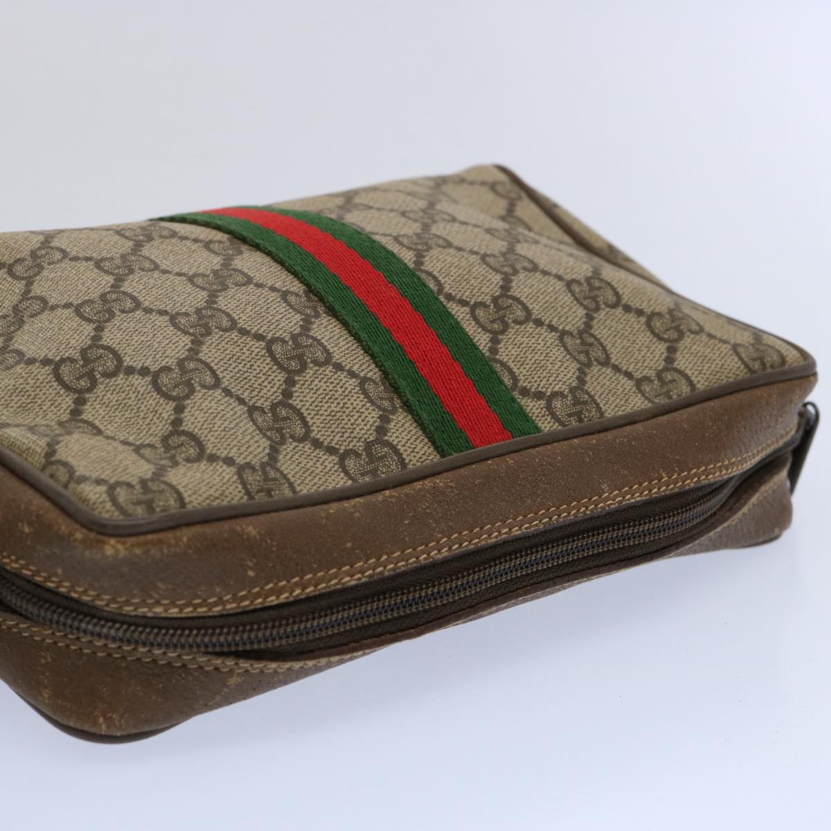 GUCCI GG Supreme Web Sherry Line Clutch Bag Beige Red 89 01 012 Auth yk9732