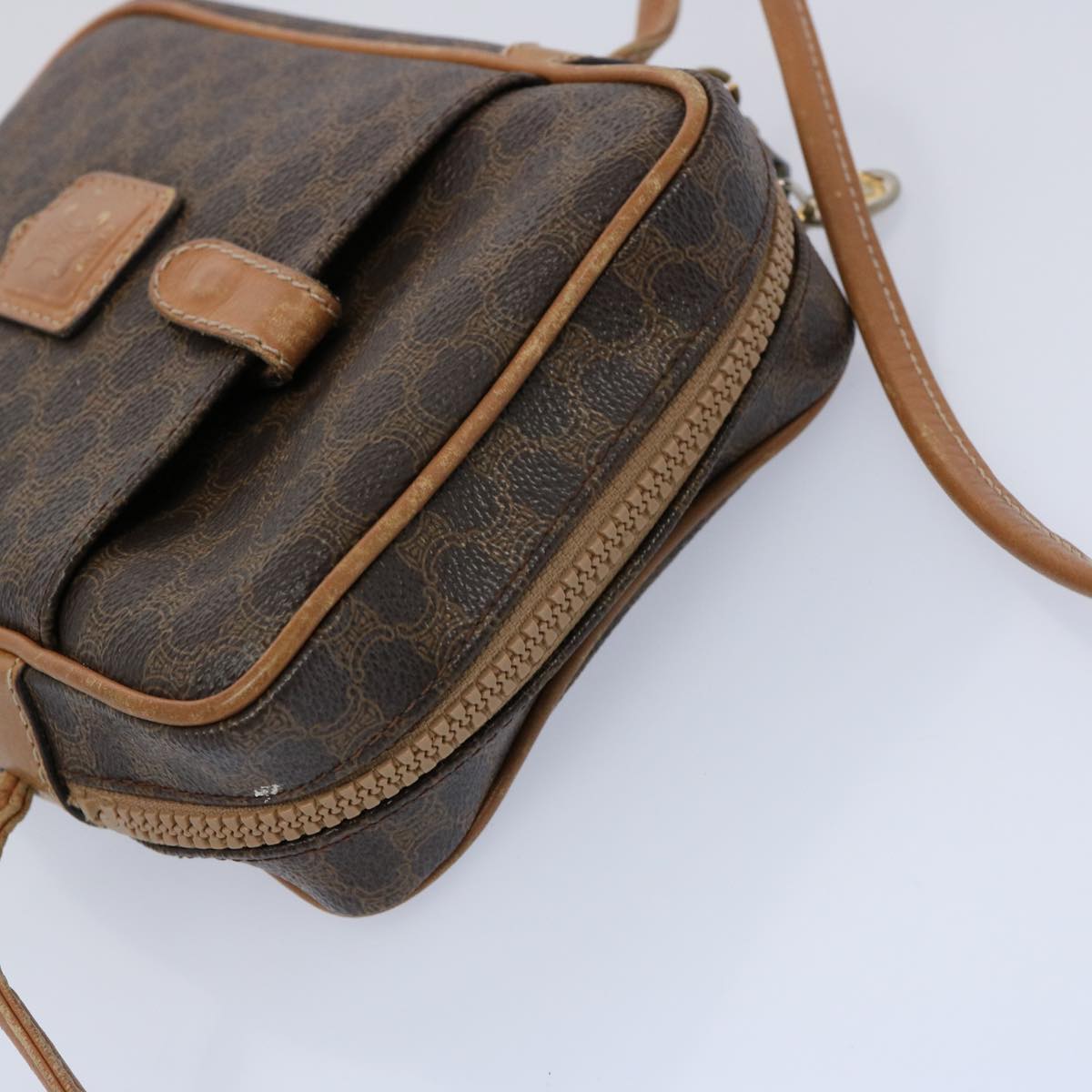 CELINE Macadam Canvas Shoulder Bag PVC Leather Brown Auth yk9733