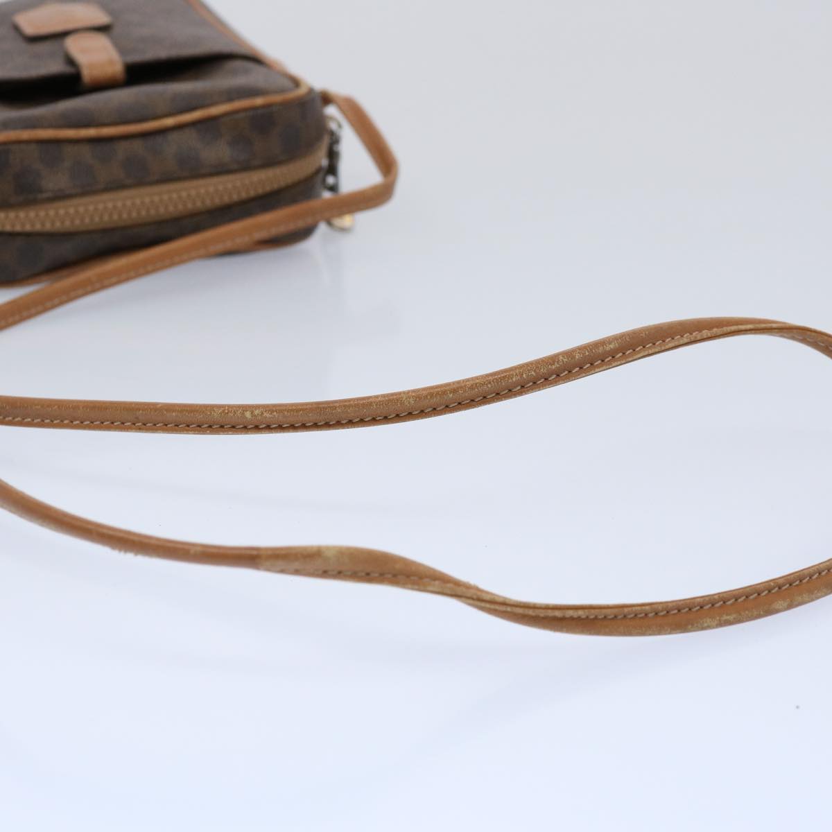 CELINE Macadam Canvas Shoulder Bag PVC Leather Brown Auth yk9733