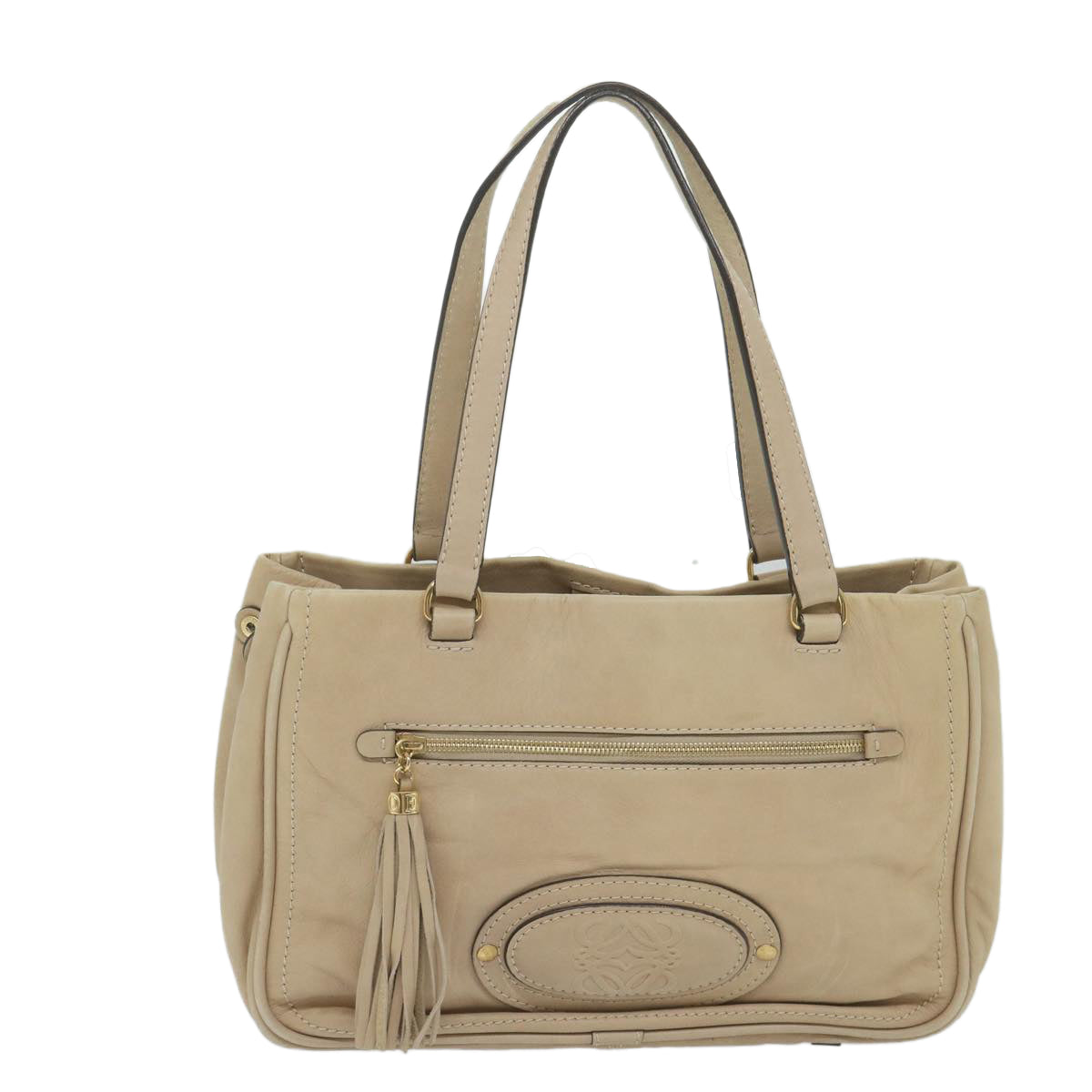 LOEWE Tote Bag Leather Beige Auth yk9737