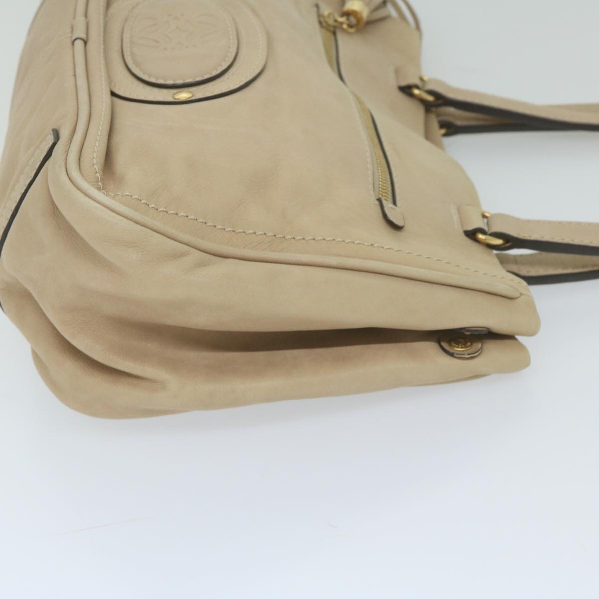 LOEWE Tote Bag Leather Beige Auth yk9737