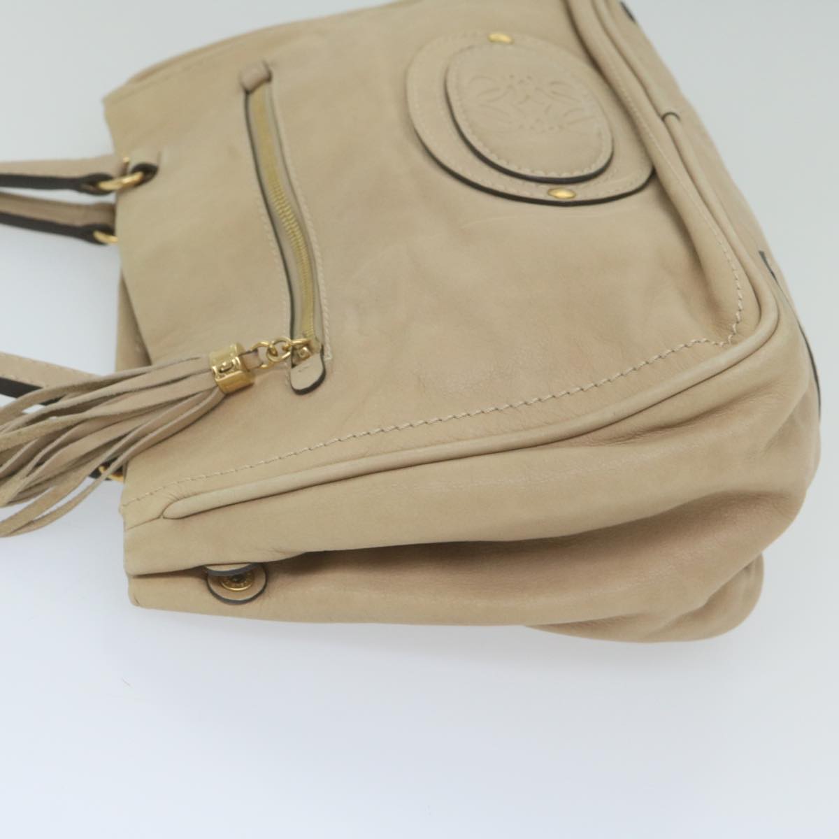 LOEWE Tote Bag Leather Beige Auth yk9737