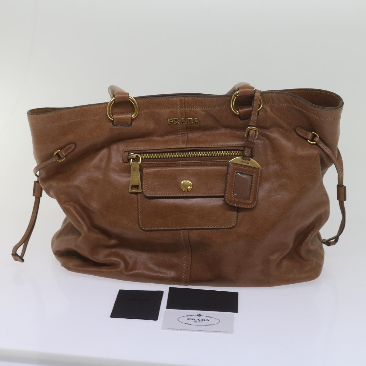 PRADA Tote Bag Leather Brown Auth yk9743