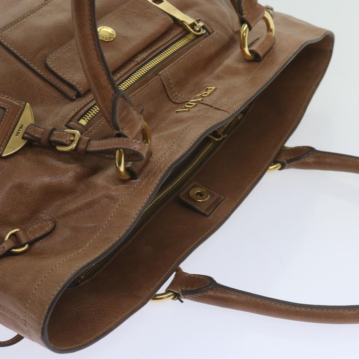 PRADA Tote Bag Leather Brown Auth yk9743