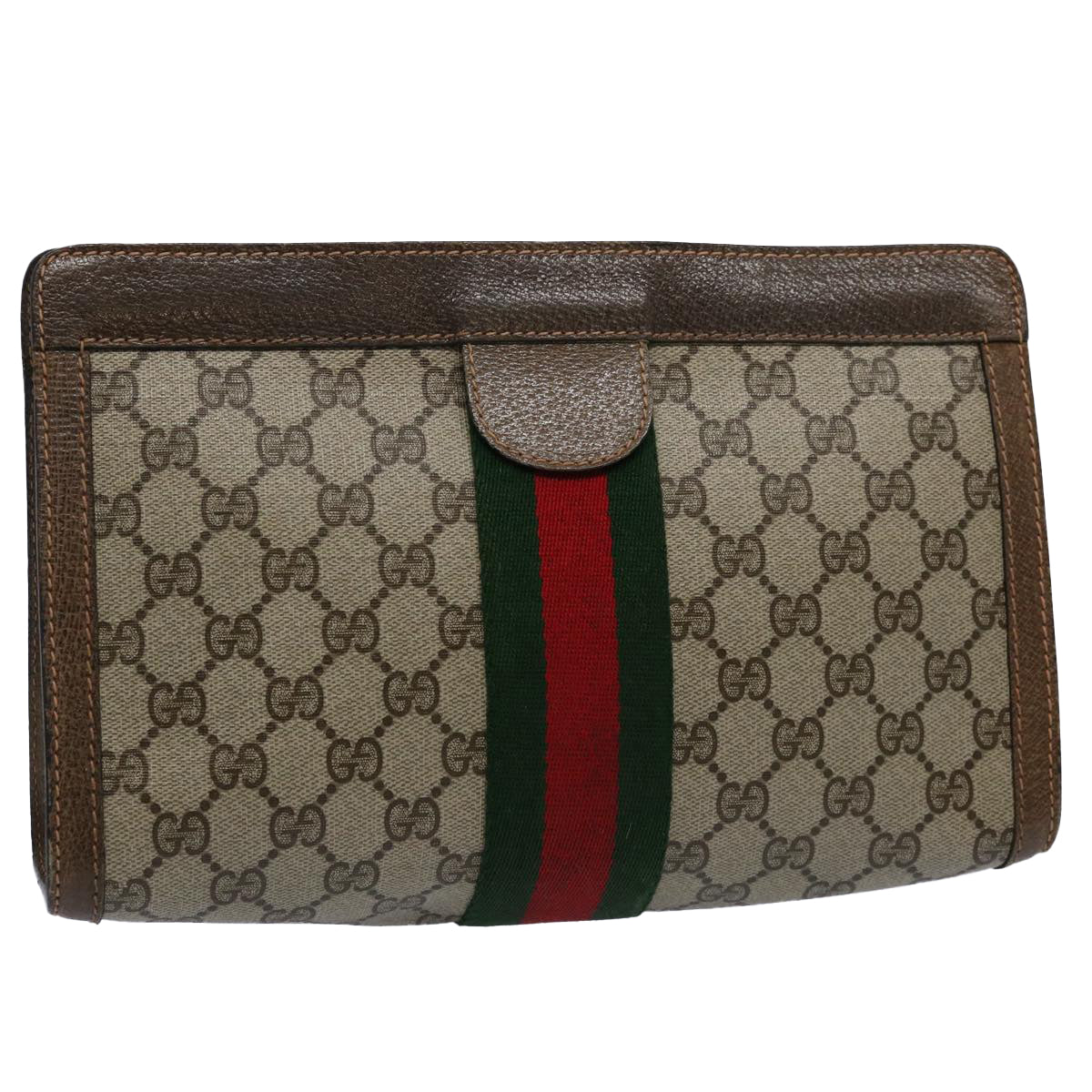 GUCCI GG Supreme Web Sherry Line Clutch Bag Beige Red 89 01 002 Auth yk9751