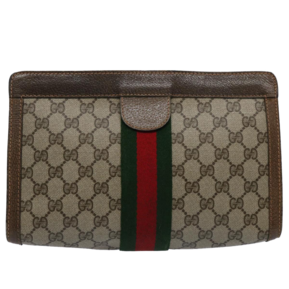 GUCCI GG Supreme Web Sherry Line Clutch Bag Beige Red 89 01 002 Auth yk9751