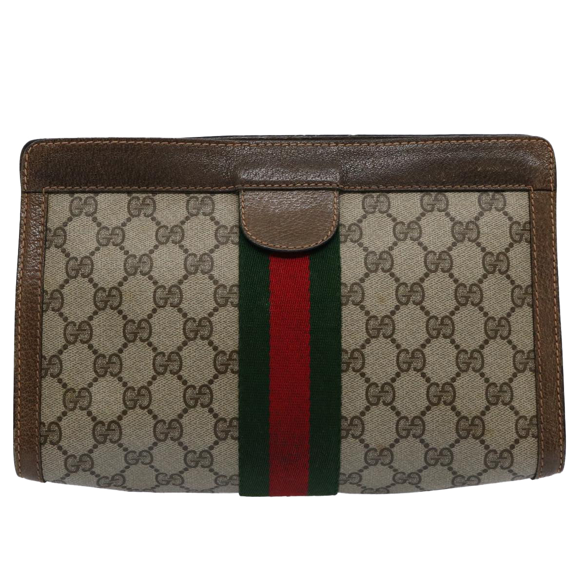 GUCCI GG Supreme Web Sherry Line Clutch Bag Beige Red 89 01 002 Auth yk9751 - 0