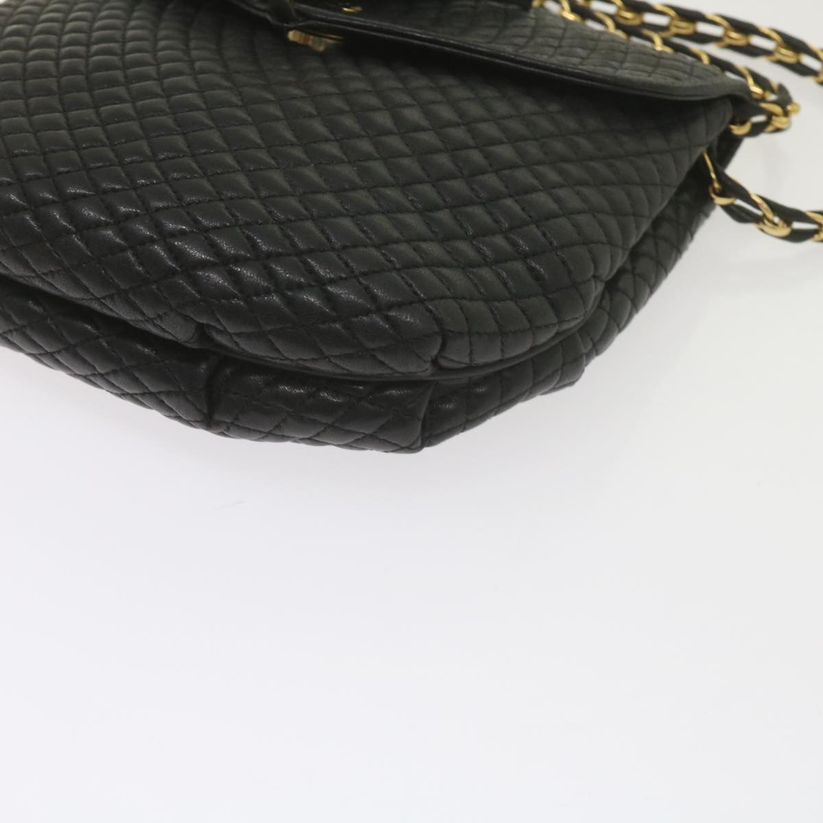 BALLY Quilted Chain Shoulder Bag Leather Black Auth yk9752