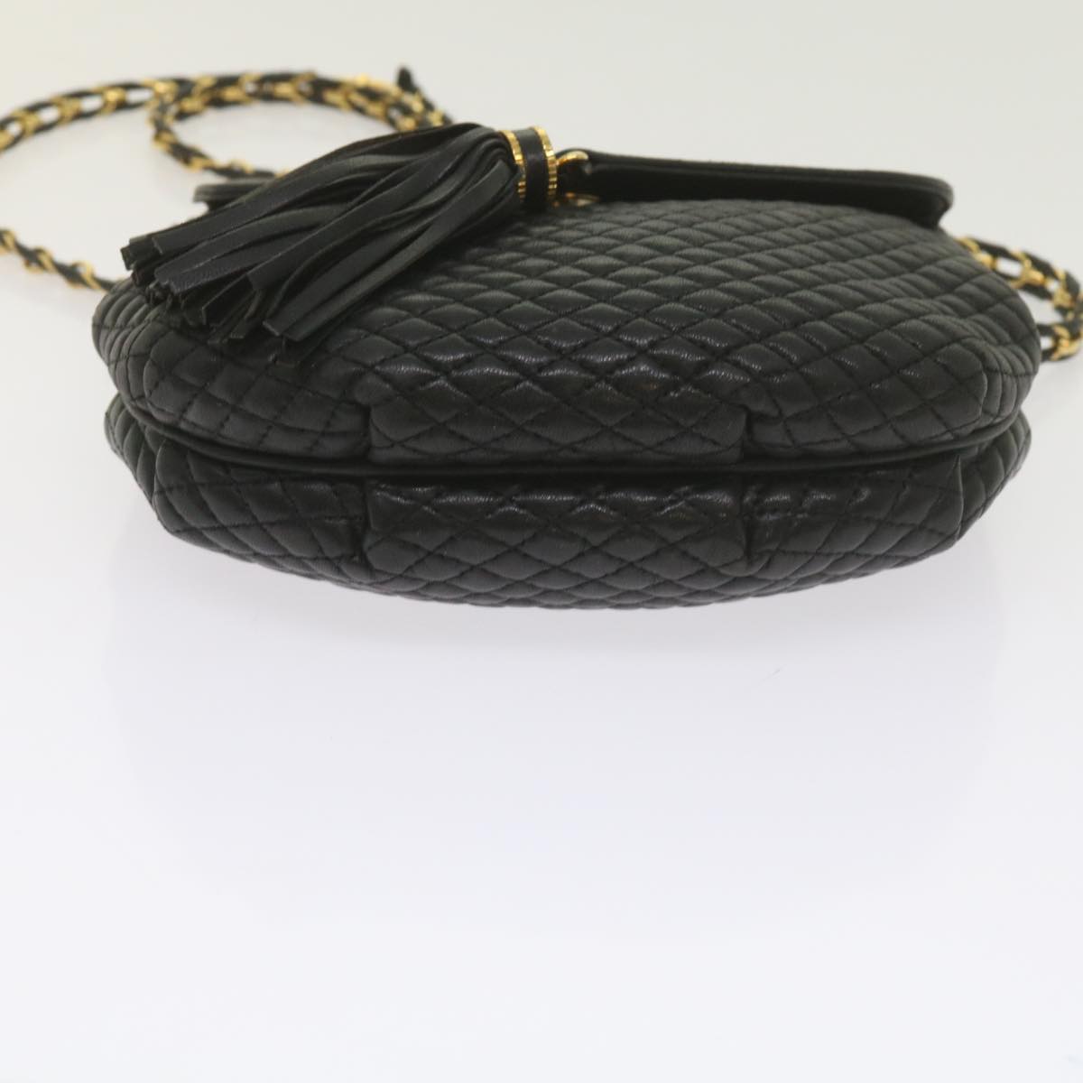 BALLY Quilted Chain Shoulder Bag Leather Black Auth yk9752