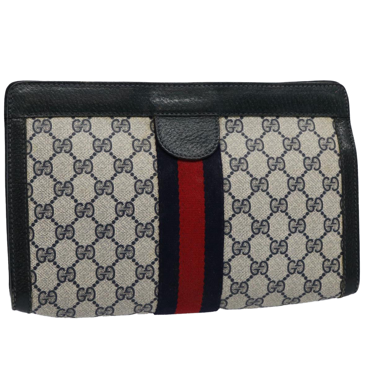 GUCCI GG Supreme Sherry Line Clutch Bag Red Navy 89 01 002 Auth yk9754