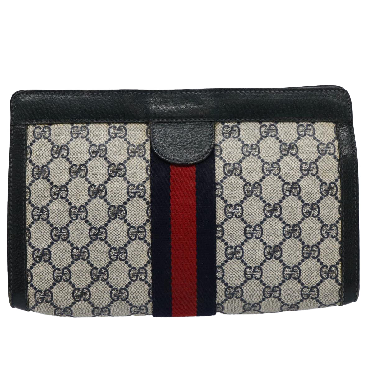 GUCCI GG Supreme Sherry Line Clutch Bag Red Navy 89 01 002 Auth yk9754