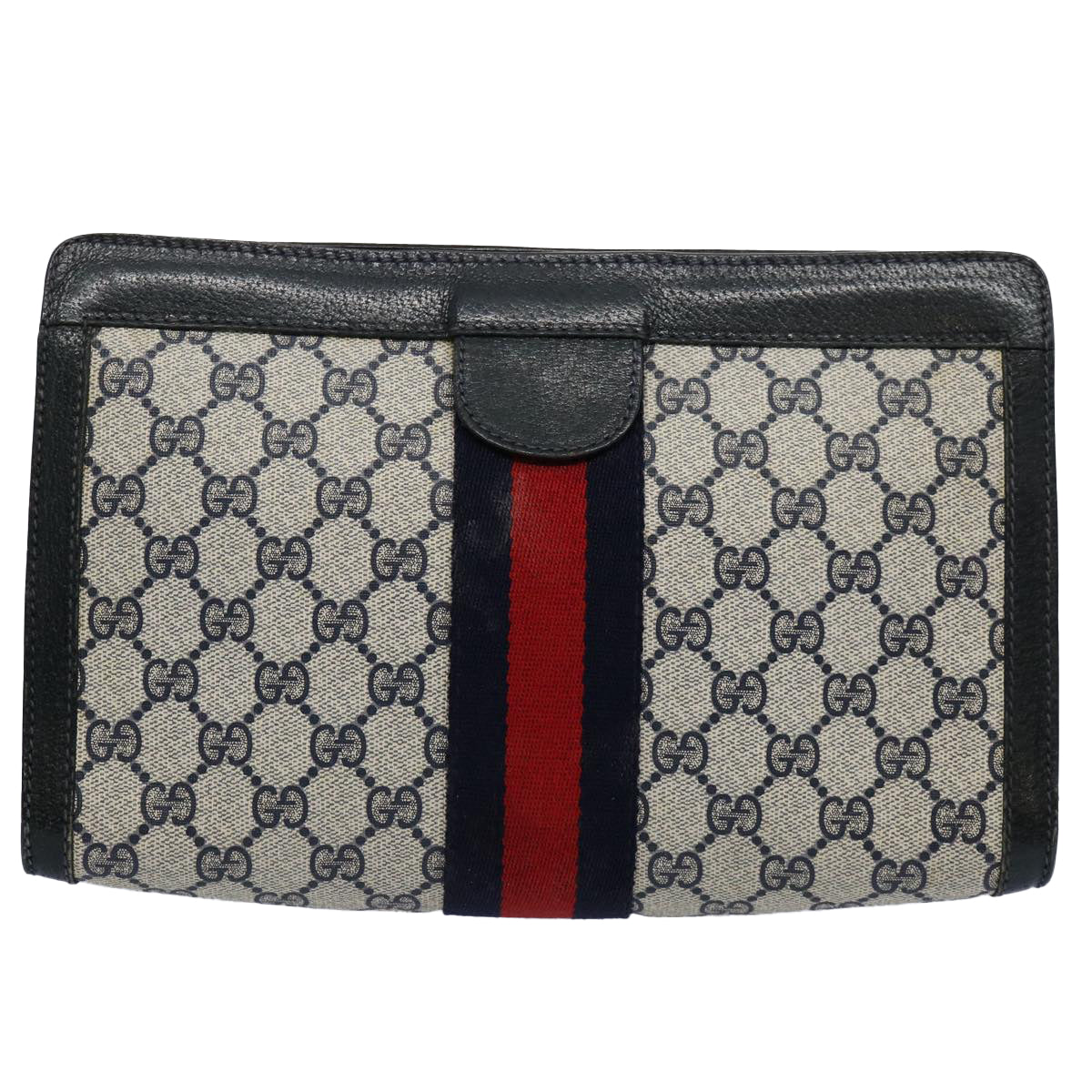 GUCCI GG Supreme Sherry Line Clutch Bag Red Navy 89 01 002 Auth yk9754 - 0