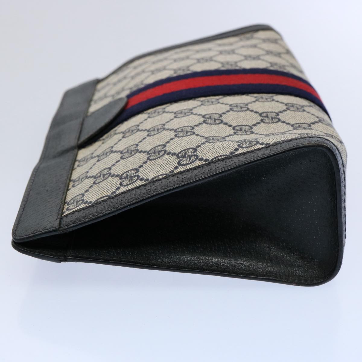 GUCCI GG Supreme Sherry Line Clutch Bag Red Navy 89 01 002 Auth yk9754