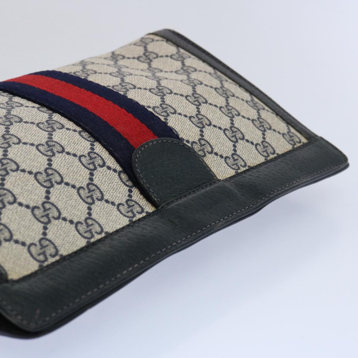 GUCCI GG Supreme Sherry Line Clutch Bag Red Navy 89 01 002 Auth yk9754