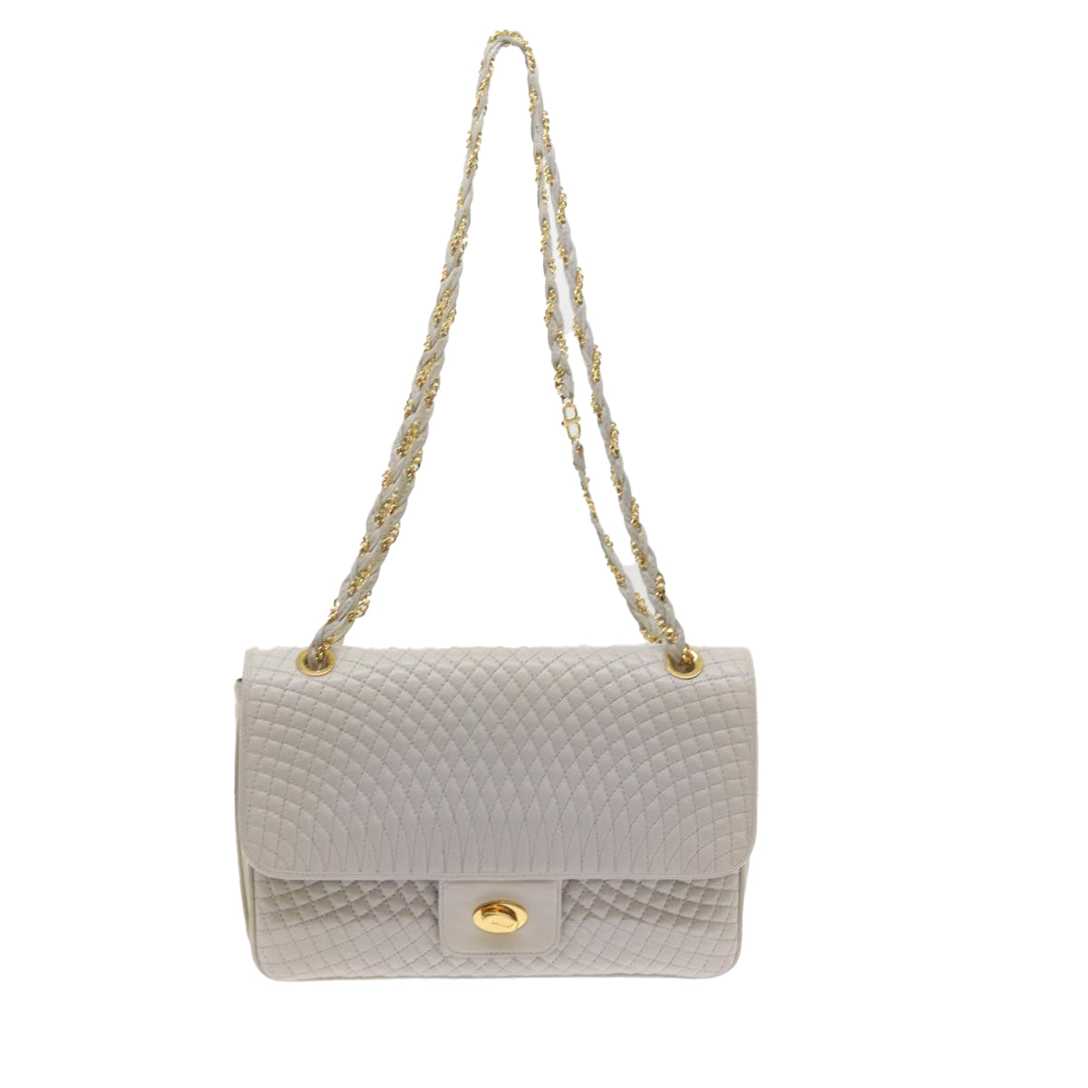 BALLY Quilted Chain Shoulder Bag Leather White Auth yk9755 - 0