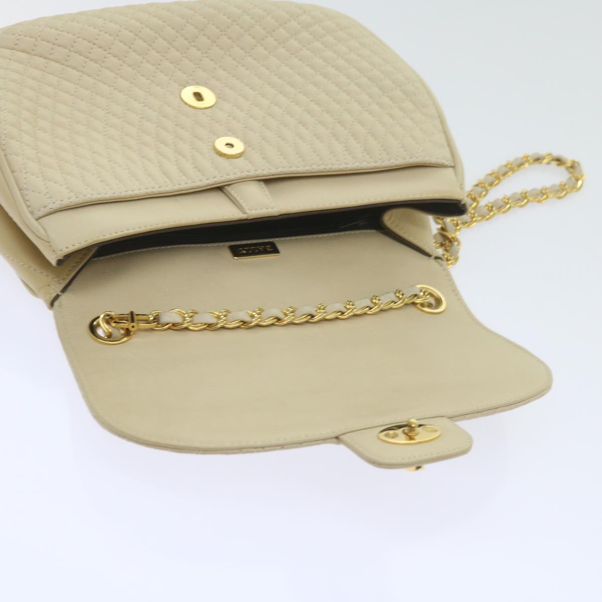BALLY Chain Quilted Shoulder Bag Leather Beige Auth yk9757