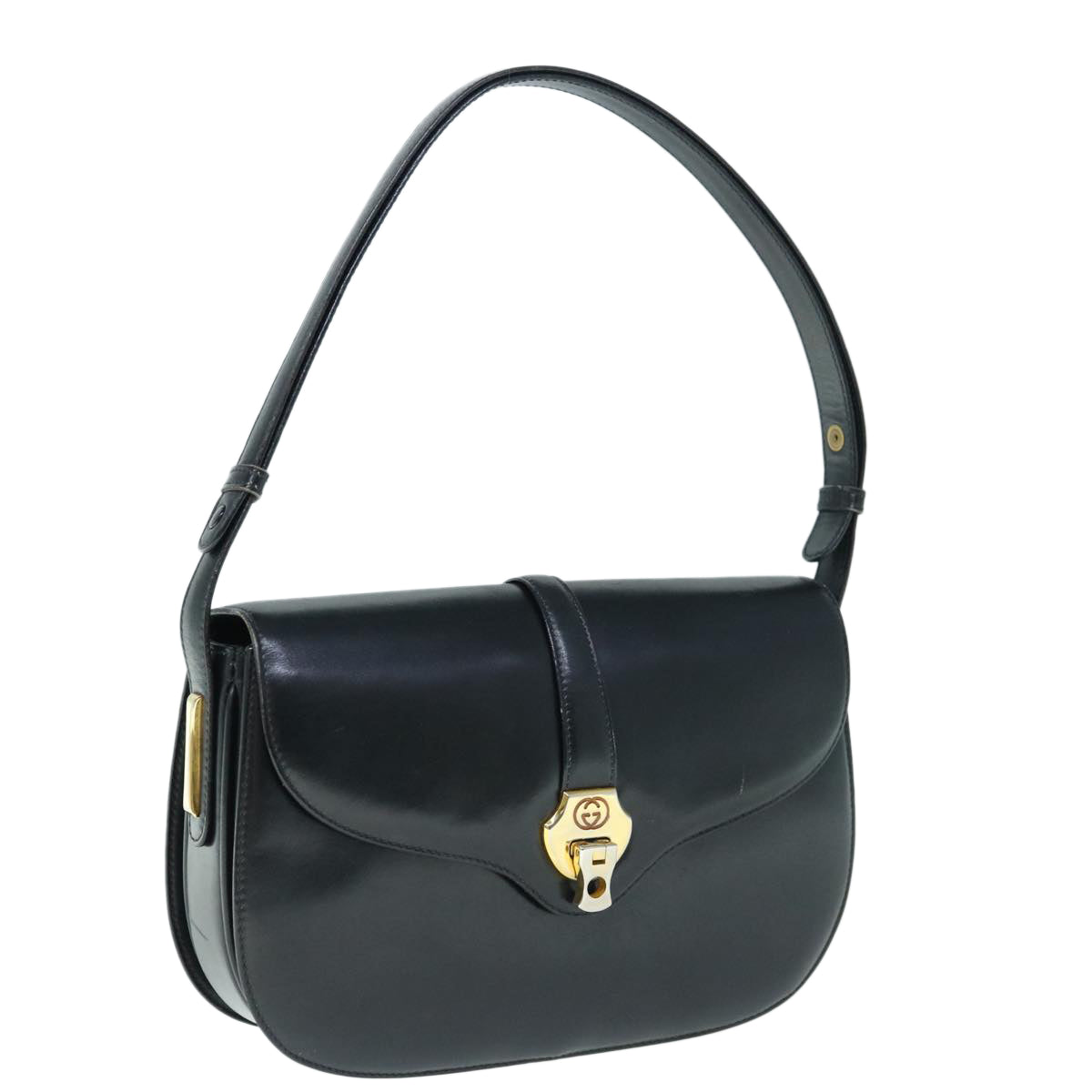 GUCCI Interlocking Shoulder Bag Leather Black Auth yk9764