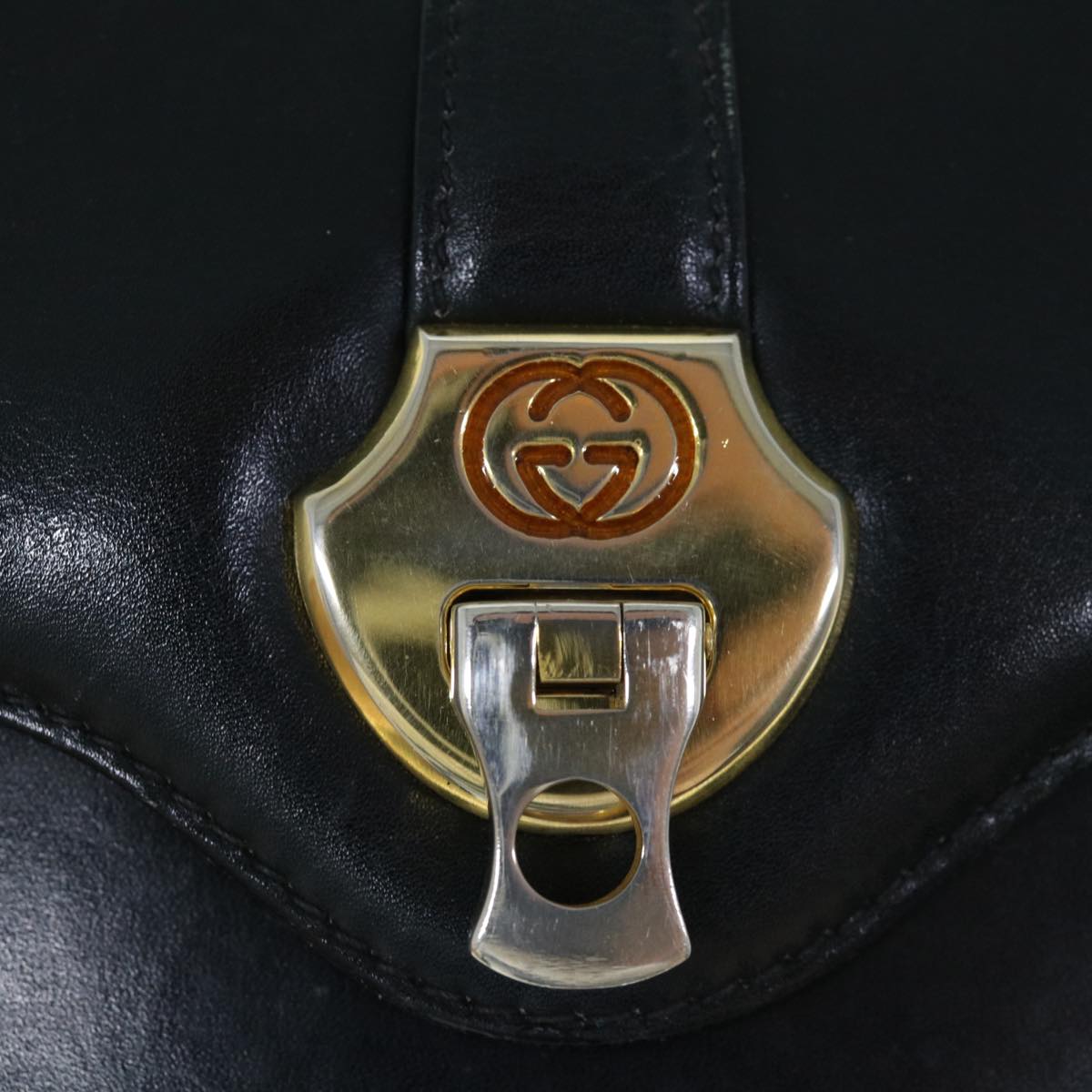 GUCCI Interlocking Shoulder Bag Leather Black Auth yk9764