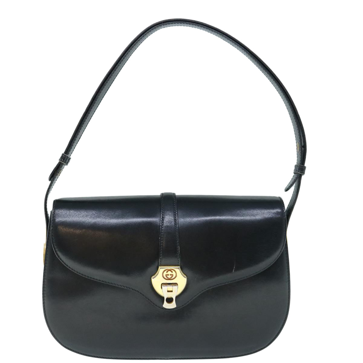 GUCCI Interlocking Shoulder Bag Leather Black Auth yk9764