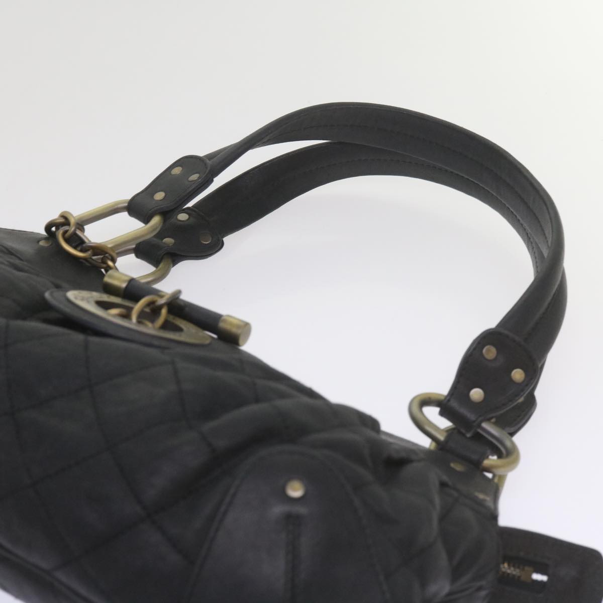 BALLY Quilted Shoulder Bag Leather Black Auth yk9765